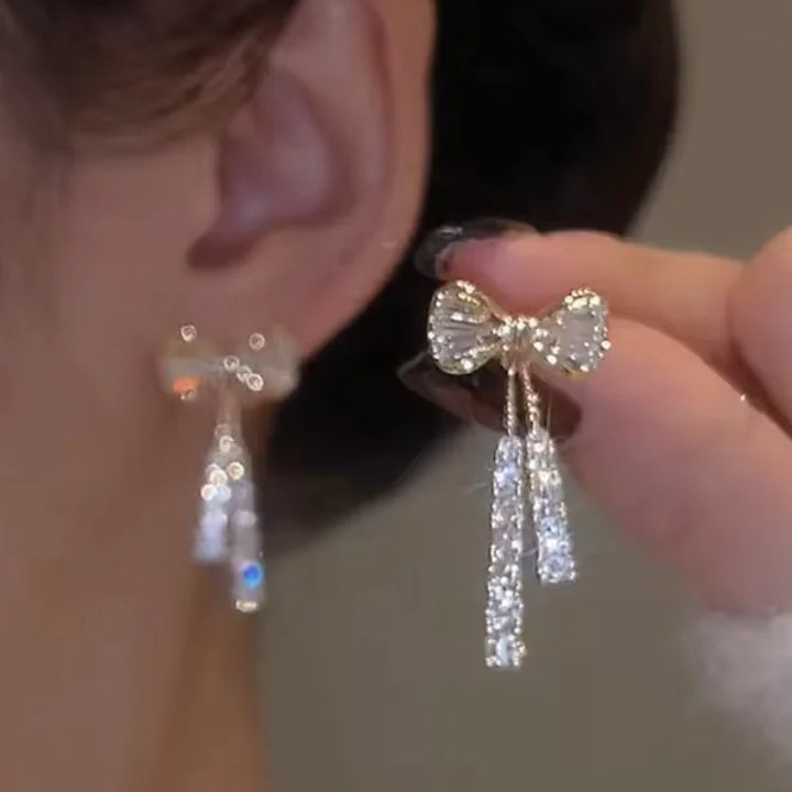 Zircon Bow Drop Earrings